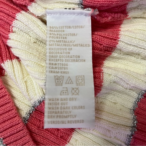 Tommy Hilfiger Pink, Off-white, and Silver Striped Cable Knit Sweater Large - Picture 10 of 12